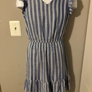 LOFT Blue and White Striped Midi Dress